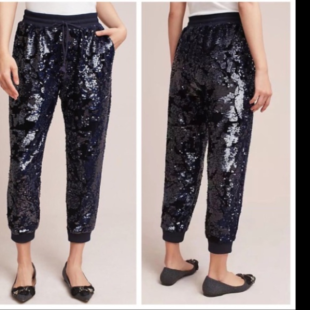 Ett Twa by Anthropologie Navy Blue Velvet Sequin Jogger Pants
L - Picture 3 of 9